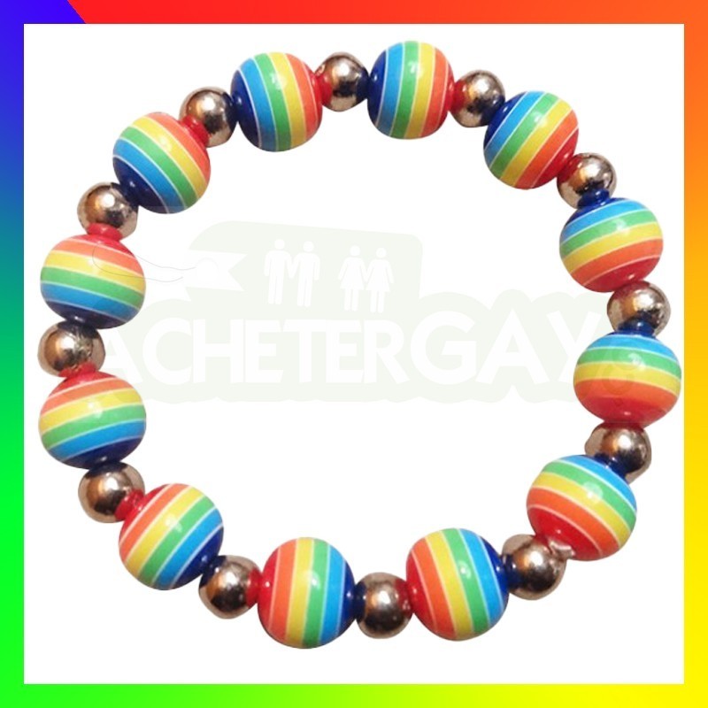 Bracelet LGBT Perles Métal Rainbow