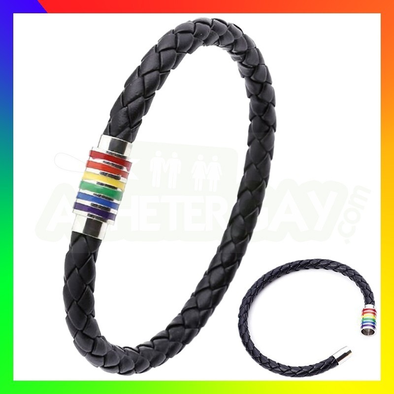 Bracelet LGBT cuir Tressé Rainbow