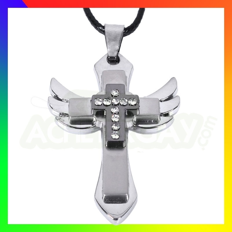 collier acier croix ange