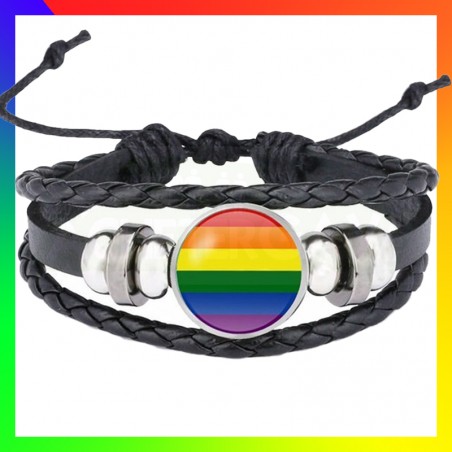 Bracelet LGBT rainbow verre & Cuir